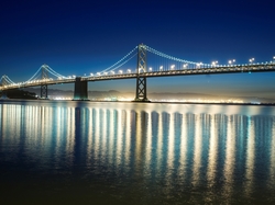 Noc, Most San Francisco-Oakland Bay Bridge, Kalifornia, Stany Zjednoczone, Rzeka